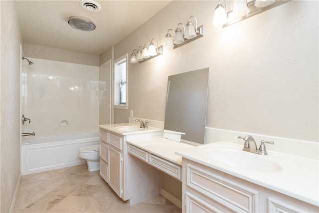 full bathroom with vanity, toilet, and bathtub / shower combination