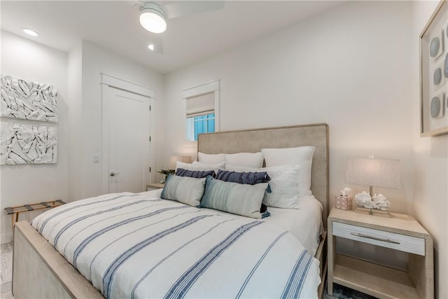 709 Sunrise Ave, Port Aransas, TX 78373 - bedroom featuring recessed lighting and ceiling fan
