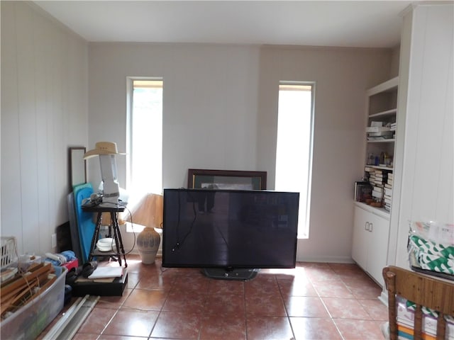 bedroom with tile patterned floors