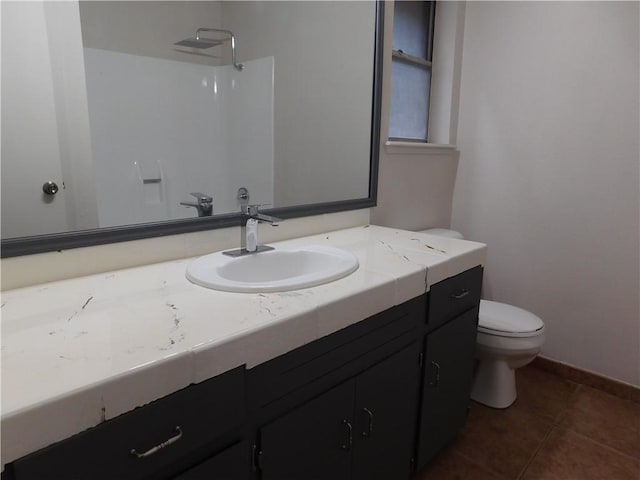 1408 Rose Dr, Alice, TX 78332 - full bathroom featuring toilet, vanity, tile patterned floors, a shower, and baseboards