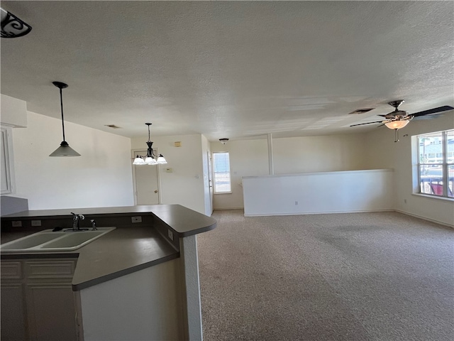 kitchen with sink, a healthy amount of sunlight, and a textured ceiling