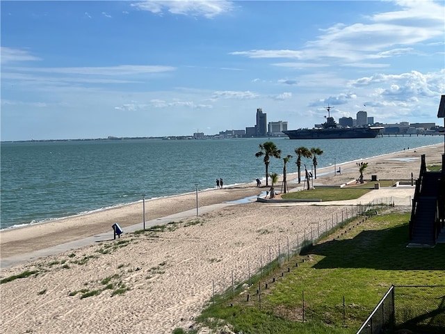 view of water feature with a view of the beach