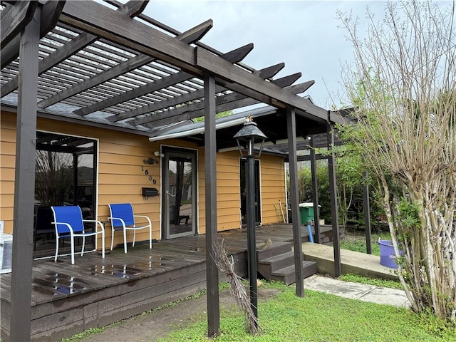 wooden terrace featuring a pergola