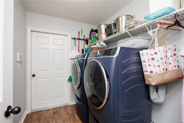 6005 Tapestry Dr, Corpus Christi, TX 78414 - clothes washing area with washer and dryer, wood finished floors, and baseboards