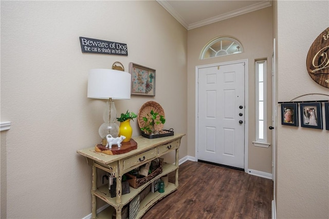 6005 Tapestry Dr, Corpus Christi, TX 78414 - foyer with dark wood-style floors, baseboards, and ornamental molding