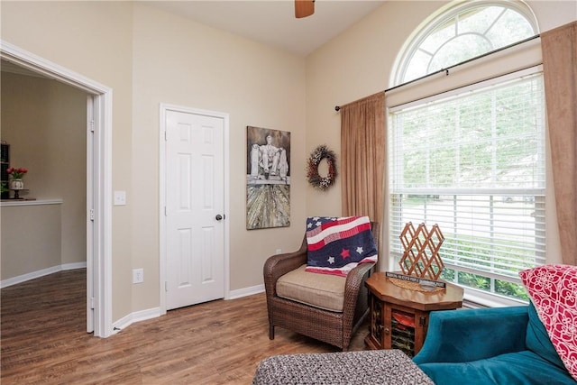 6005 Tapestry Dr, Corpus Christi, TX 78414 - living area with plenty of natural light, wood finished floors, a ceiling fan, and baseboards