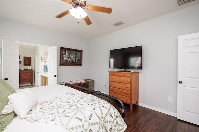 6005 Tapestry Dr, Corpus Christi, TX 78414 - bedroom featuring wood finished floors, baseboards, connected bathroom, and a ceiling fan