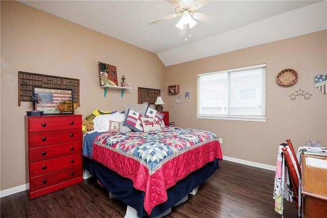 6005 Tapestry Dr, Corpus Christi, TX 78414 - bedroom featuring baseboards, lofted ceiling, wood finished floors, and a ceiling fan
