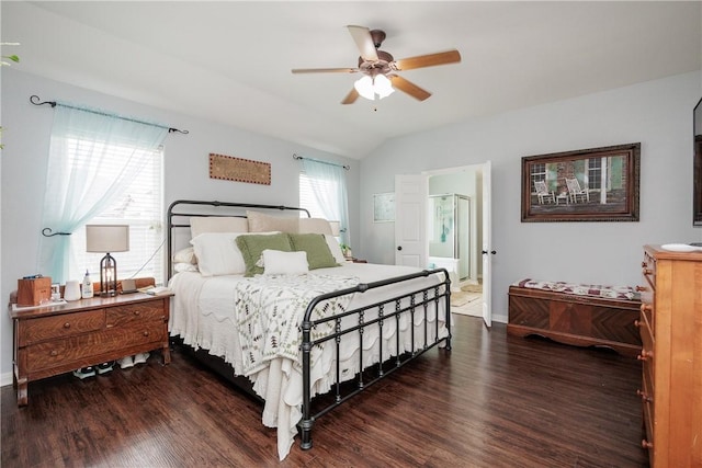 6005 Tapestry Dr, Corpus Christi, TX 78414 - bedroom featuring wood finished floors, vaulted ceiling, baseboards, and a ceiling fan