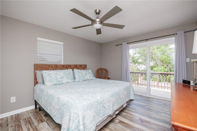 3346 Samoa Dr, Corpus Christi, TX 78418 - bedroom with light wood finished floors, access to outside, baseboards, and ceiling fan