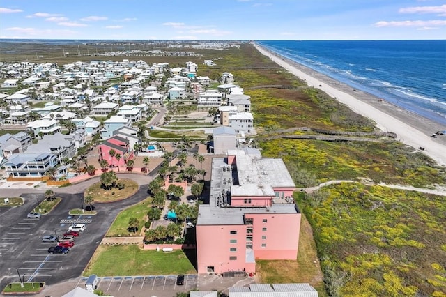 bird's eye view with a view of the beach and a water view