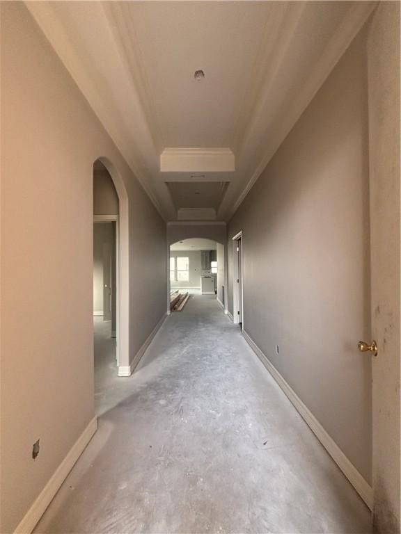 3102 Adak Ct, Corpus Christi, TX 78414 - corridor with arched walkways, crown molding, and baseboards