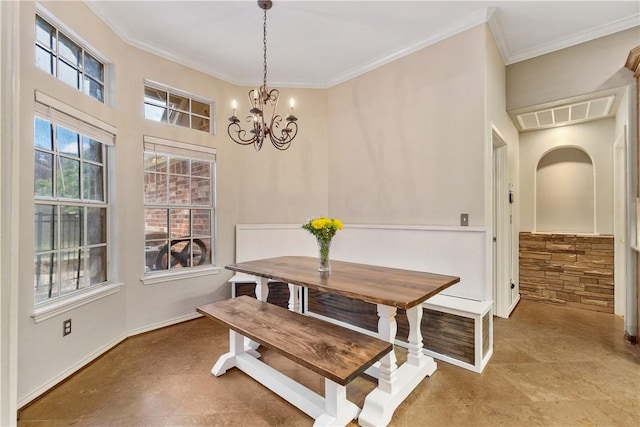 5609 Leicester Dr, Corpus Christi, TX 78414 - dining room with ornamental molding and a chandelier