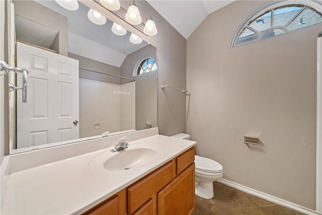 5609 Leicester Dr, Corpus Christi, TX 78414 - bathroom with vaulted ceiling, vanity, a shower, and tile patterned floors