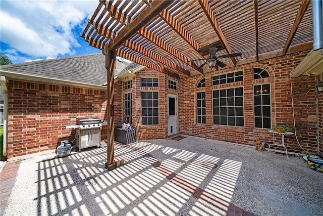 5609 Leicester Dr, Corpus Christi, TX 78414 - view of patio featuring ceiling fan, a pergola, and area for grilling