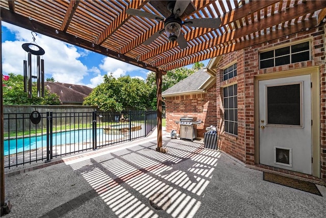 5609 Leicester Dr, Corpus Christi, TX 78414 - view of patio featuring a pergola, a ceiling fan, and grilling area