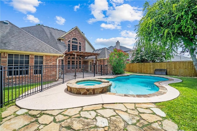 5609 Leicester Dr, Corpus Christi, TX 78414 - view of pool featuring a pergola, a patio area, a fenced backyard, and a pool with connected hot tub