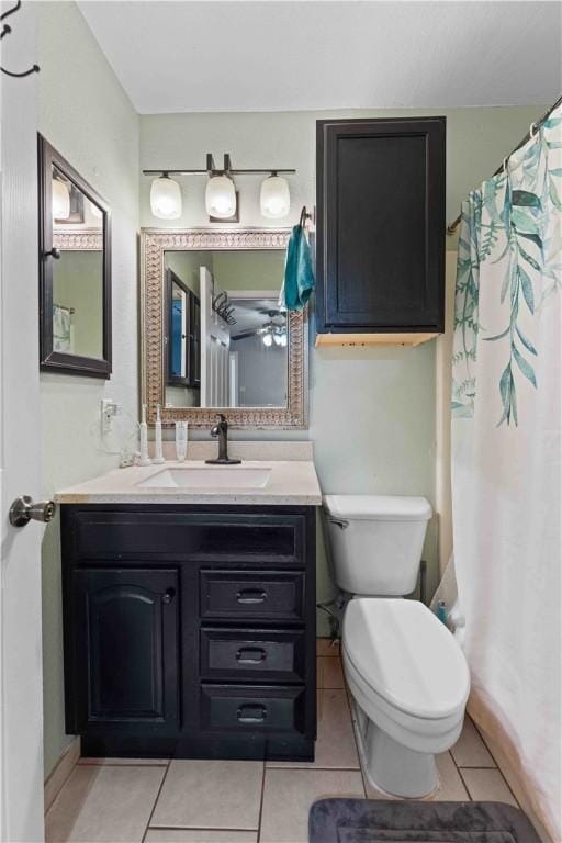 bathroom featuring tile patterned floors, vanity, and toilet