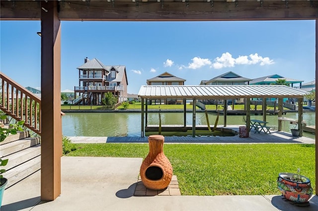 exterior space featuring a water view