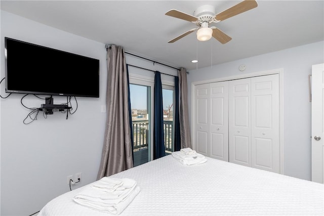 bedroom featuring a closet and a ceiling fan