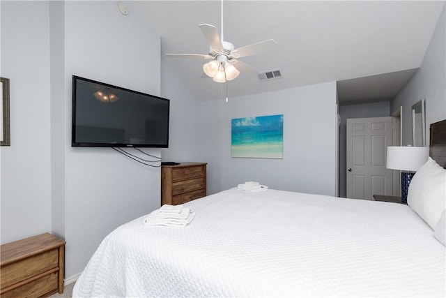 bedroom with ceiling fan and visible vents