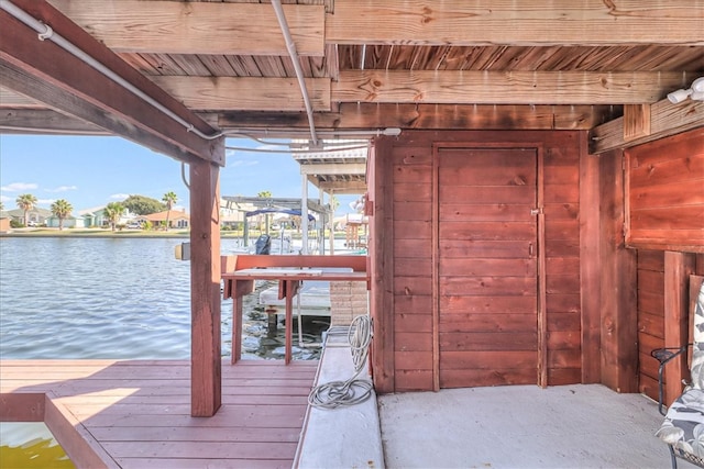 view of dock with a water view