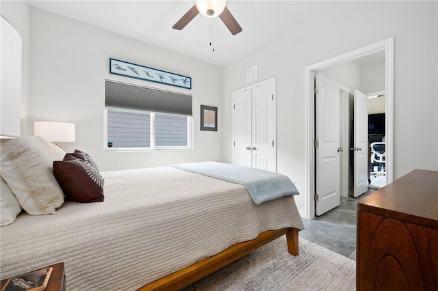 1962 Lighthouse Lakes Ln, Aransas Pass, TX 78336 - bedroom with ceiling fan, visible vents, and a closet