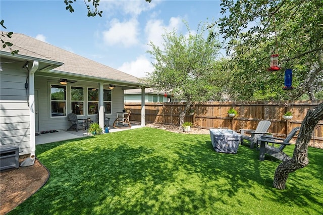 1962 Lighthouse Lakes Ln, Aransas Pass, TX 78336 - view of yard featuring fence, a ceiling fan, and a patio