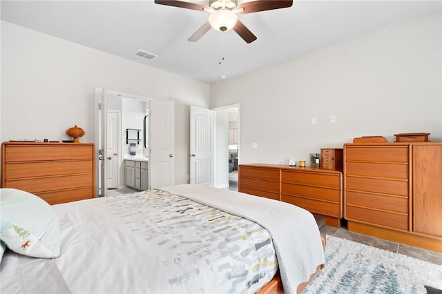 1962 Lighthouse Lakes Ln, Aransas Pass, TX 78336 - bedroom featuring ensuite bathroom, visible vents, and ceiling fan