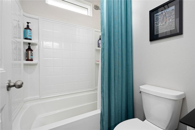 1962 Lighthouse Lakes Ln, Aransas Pass, TX 78336 - bathroom featuring shower / bath combination with curtain and toilet