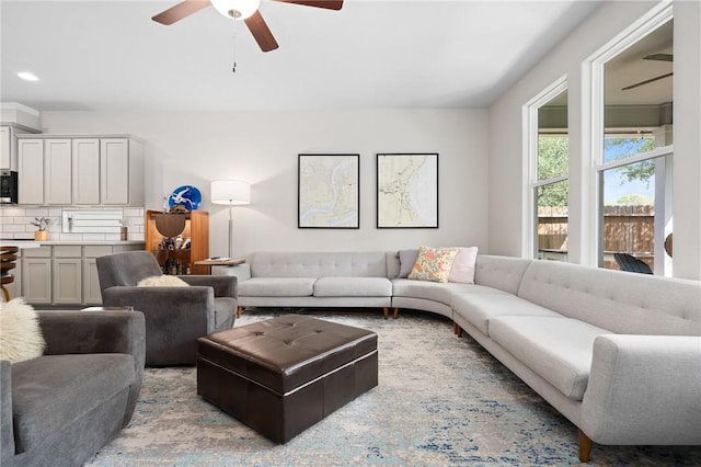 1962 Lighthouse Lakes Ln, Aransas Pass, TX 78336 - living area with a ceiling fan and recessed lighting