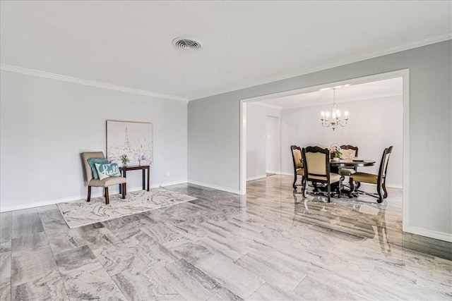 434 Cape Lookout Dr, Corpus Christi, TX 78412 - dining room with baseboards, ornamental molding, visible vents, and an inviting chandelier