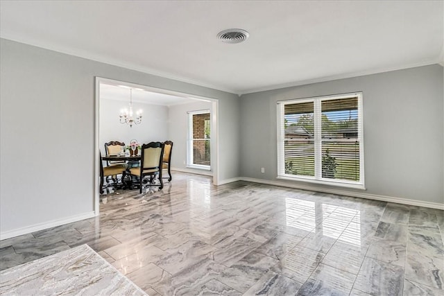 434 Cape Lookout Dr, Corpus Christi, TX 78412 - interior space featuring baseboards, visible vents, crown molding, and an inviting chandelier