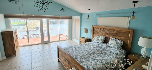 13757 Cayo Gorda Ct, Corpus Christi, TX 78418 - tiled bedroom featuring access to exterior and lofted ceiling