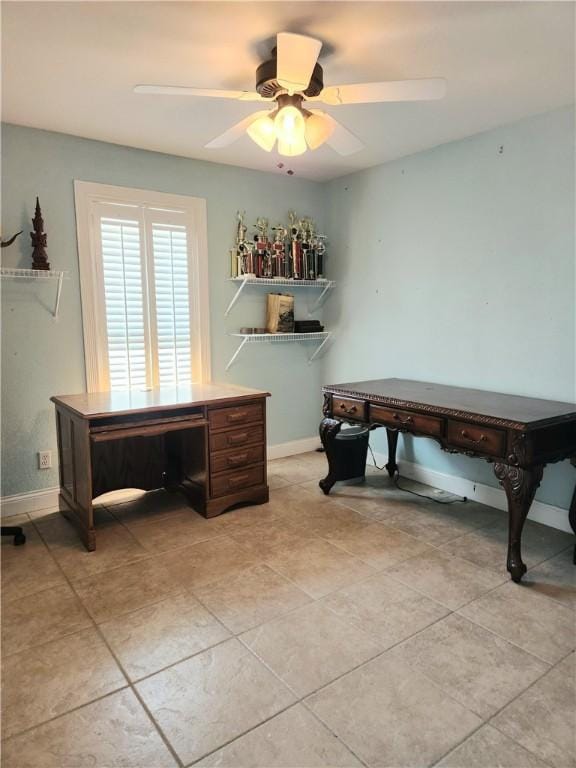13757 Cayo Gorda Ct, Corpus Christi, TX 78418 - home office featuring ceiling fan and light tile patterned floors