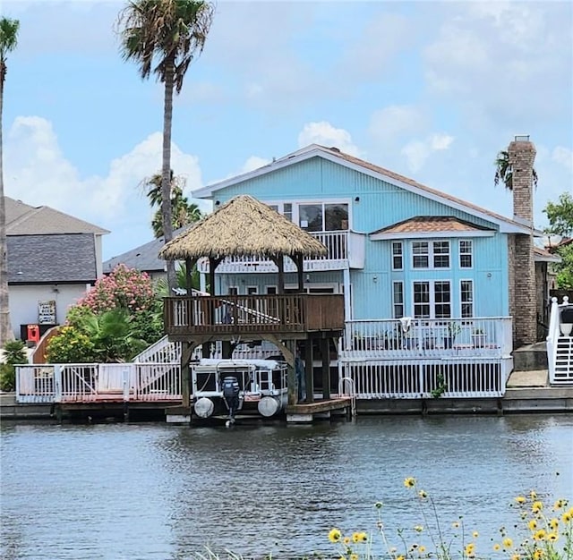 13757 Cayo Gorda Ct, Corpus Christi, TX 78418 - dock area featuring a gazebo, a water view, and stairway