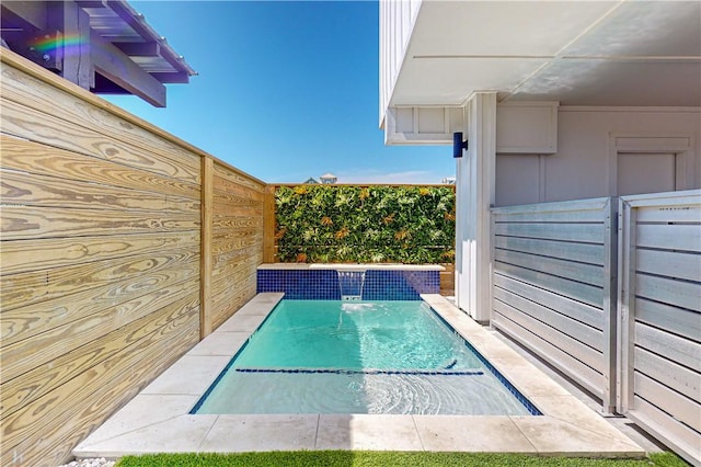 view of swimming pool featuring pool water feature