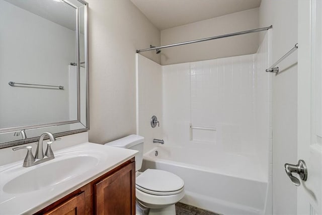 full bathroom with vanity,  shower combination, and toilet