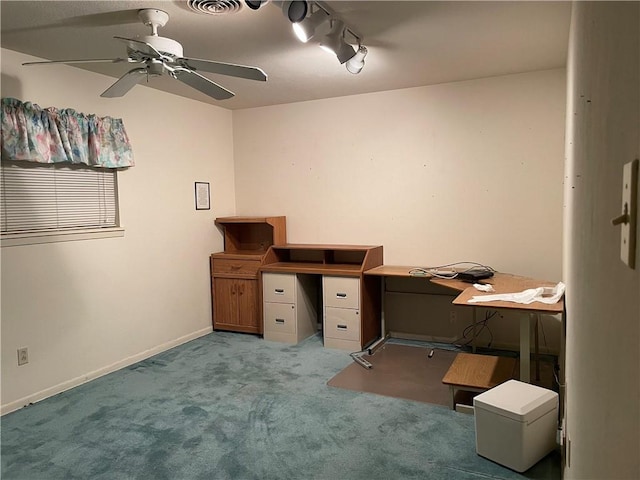5406 Fresno Dr, Corpus Christi, TX 78411 - office area featuring a ceiling fan, carpet floors, and baseboards