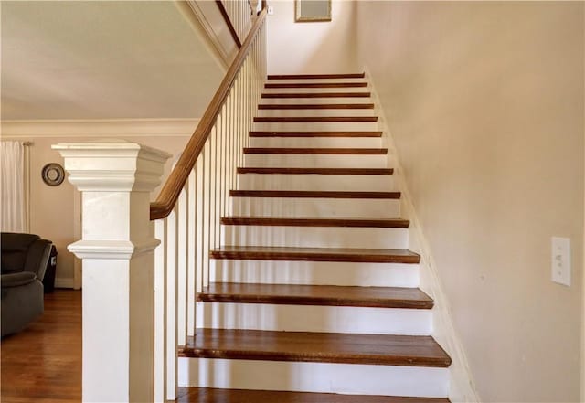 501 Del Mar Blvd, Corpus Christi, TX 78404 - stairs featuring wood finished floors and crown molding
