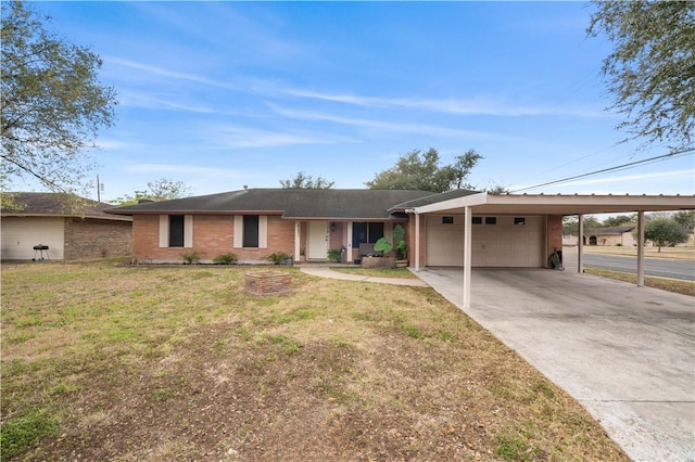 single story home with a garage and a front yard