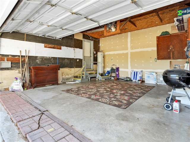 garage featuring water heater