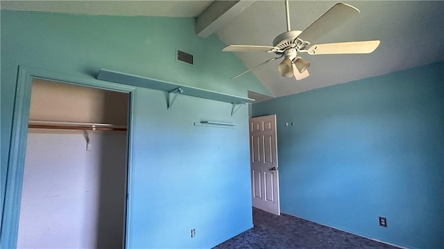 2993 Todd Cir, Ingleside, TX 78362 - unfurnished bedroom with dark carpet, a closet, and a ceiling fan