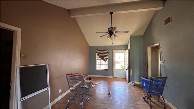 2993 Todd Cir, Ingleside, TX 78362 - foyer featuring ceiling fan, beamed ceiling, wood finished floors, baseboards, and high vaulted ceiling