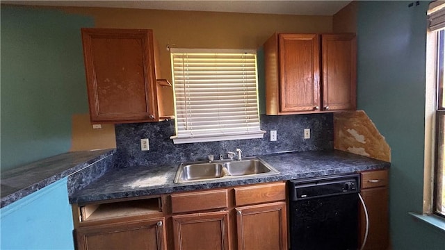 2993 Todd Cir, Ingleside, TX 78362 - kitchen featuring a sink, dishwasher, dark countertops, and tasteful backsplash