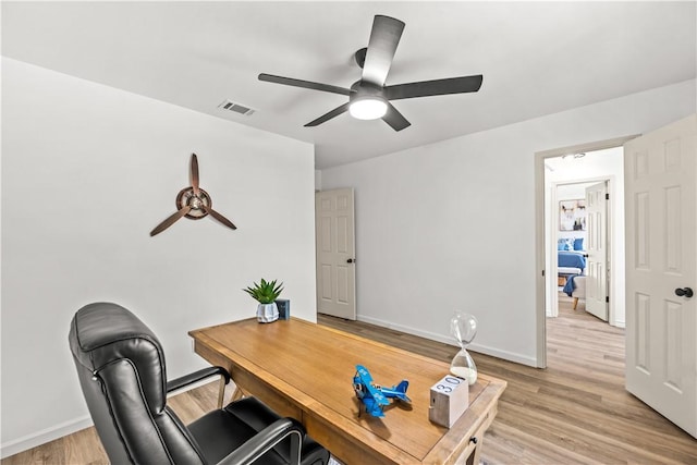 5025 Queens Ct, Corpus Christi, TX 78413 - office with ceiling fan and light wood-style floors