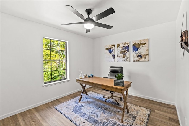 5025 Queens Ct, Corpus Christi, TX 78413 - home office featuring wood finished floors and ceiling fan