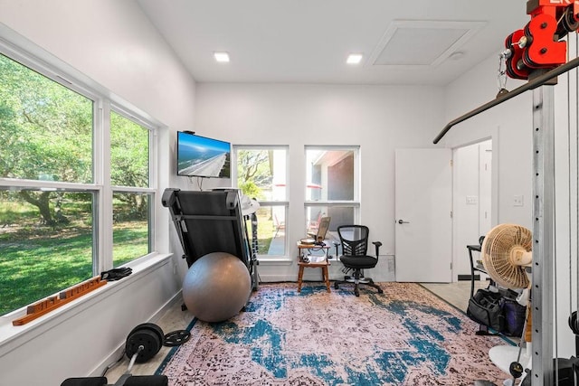 110 Forest Hls, Rockport, TX 78382 - exercise area with plenty of natural light and attic access