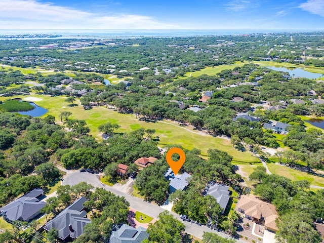 110 Forest Hls, Rockport, TX 78382 - aerial view of property and surrounding area with a nearby body of water, a golf course, and nearby suburban area