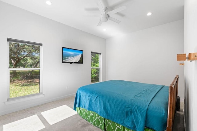 110 Forest Hls, Rockport, TX 78382 - carpeted bedroom with recessed lighting, baseboards, and ceiling fan